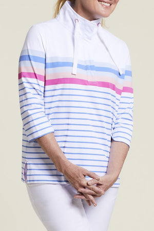 Tribal 3/4 Sleeve Polo Shirt w/ Drawstring 1372O-3758-2227 Cool Blue
