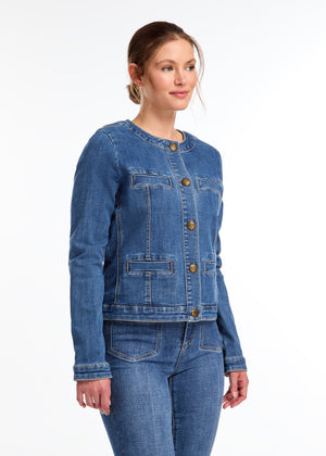 FDJ Collarless Denim Jacket 1519809-MIDBLW Mid Wash Denim