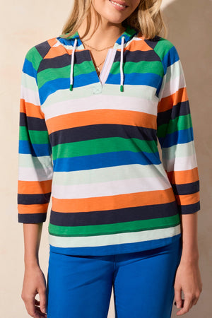 Tribal 3/4 Sleeve Striped Hoodie 1642O-3241-0858 Sunlight