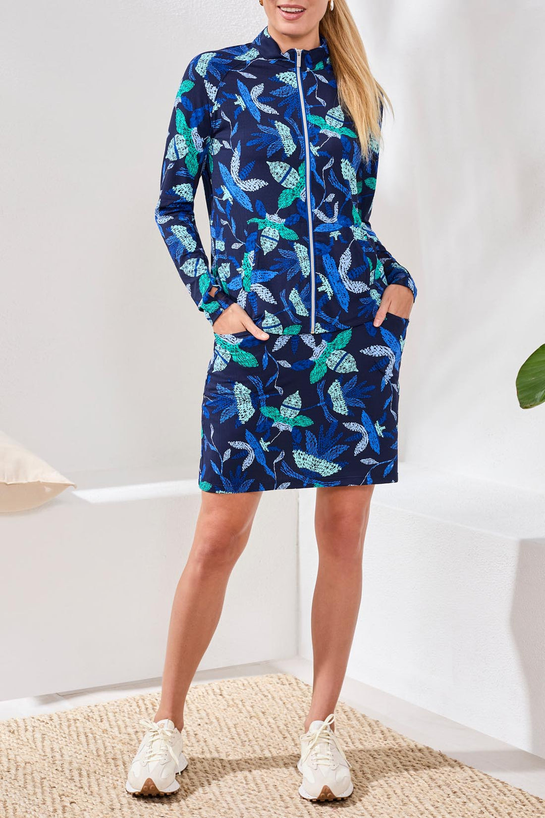 Tribal Sport Print Zip Front Jacket 1817O-3024-2773 Blue Surf