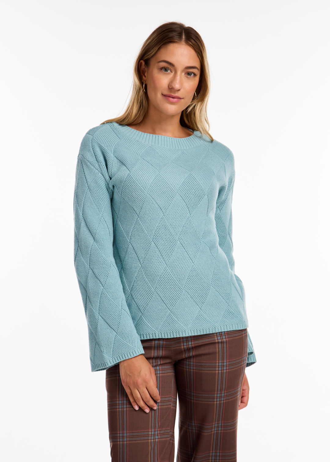 FDJ French Dressing Long Sleeve Boat Neck Sweater 1829753-AQU Aqua - 1 ONLY SIZE LARGE - 20% OFF