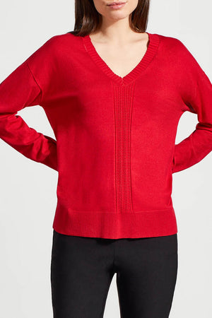 Tribal V-Neck Cable Sweater 1924O-133-1034 Scarlet