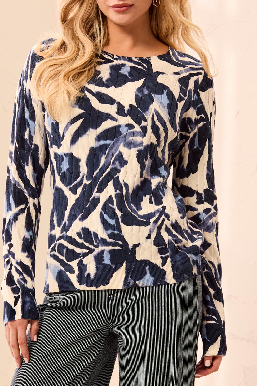 Tribal Long-Sleeve Crew Neck Sweater 2383O-576-1633 Blue Fog
