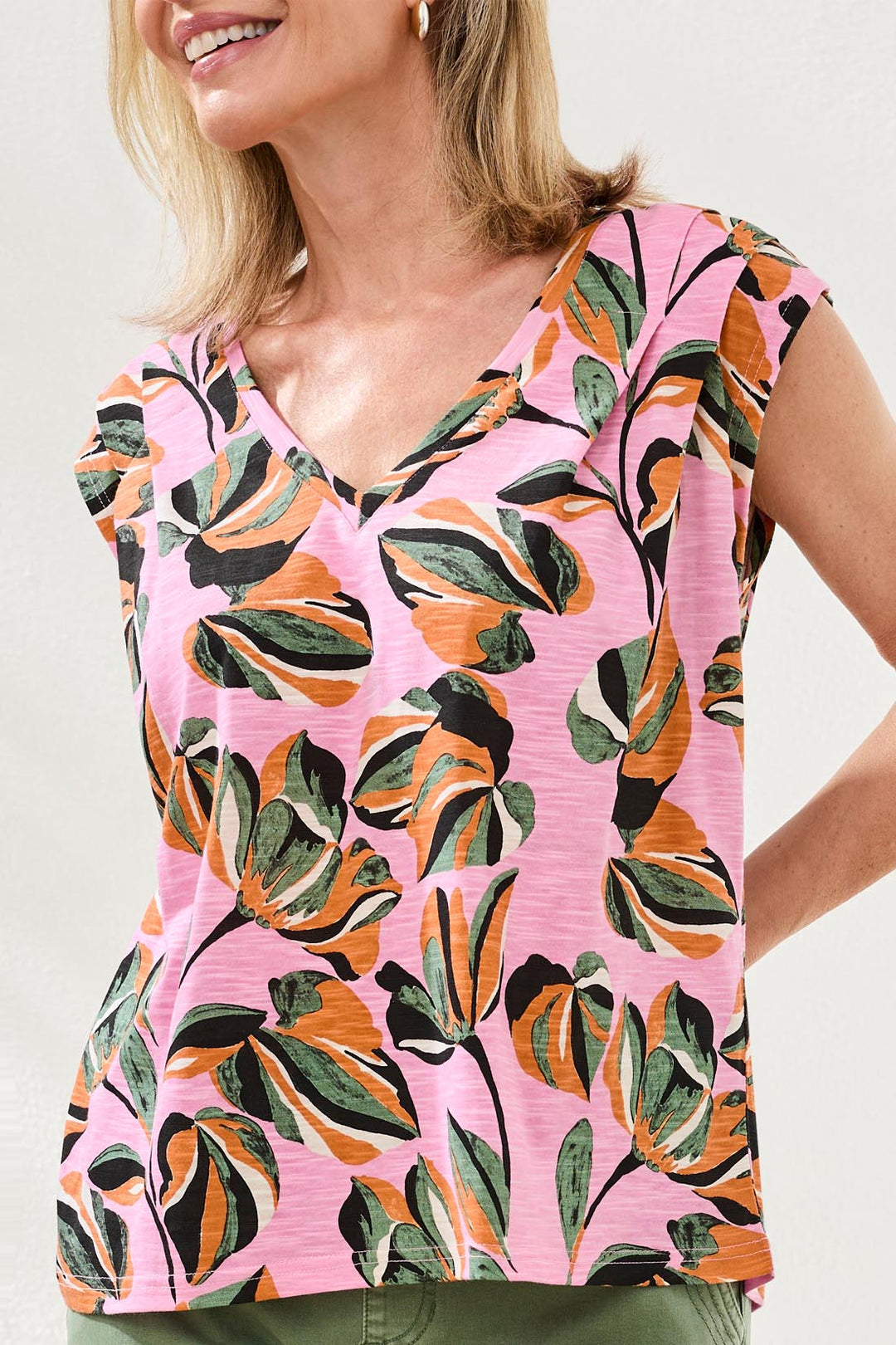 Tribal V-Neck Cap Sleeve Top 2438O-3741-1321 Wisteria