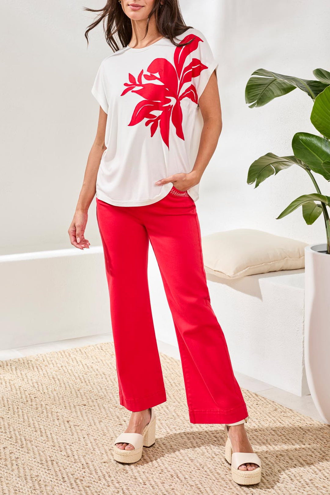 Tribal Cap Sleeve Top w/ Applique 2454O-8428-3330 Sea Pearl