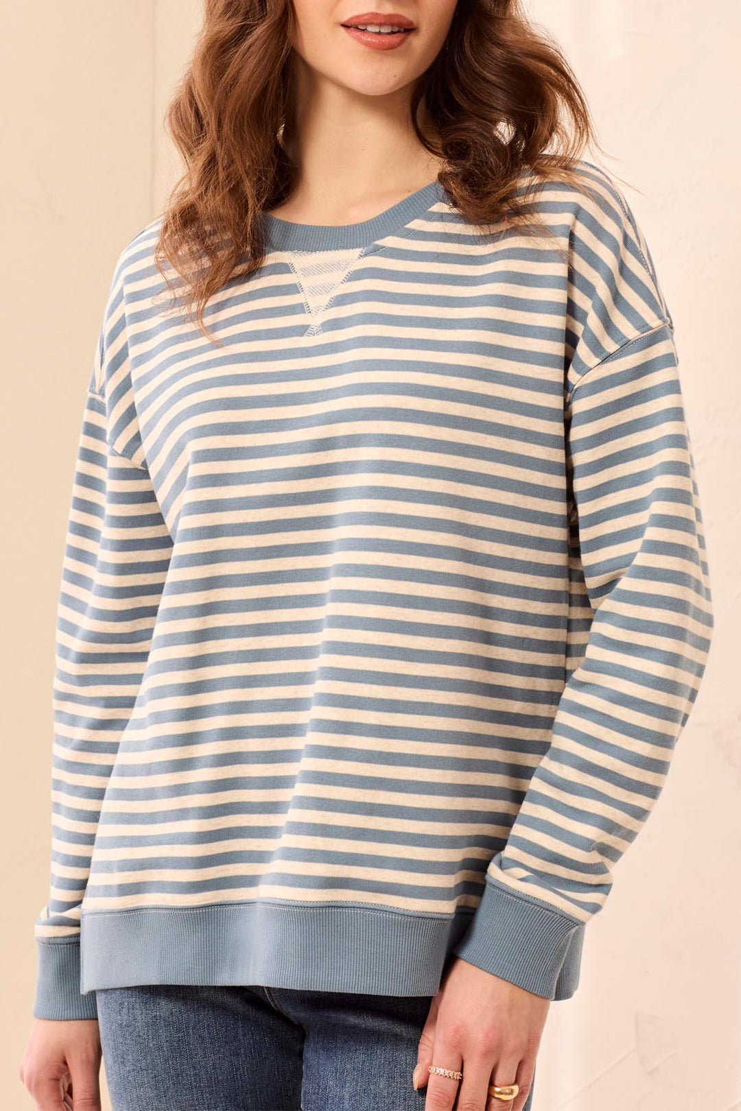 Tribal Long Sleeve Crew Neck Sweatshirt w/ Combo 2487O-8509-1633 Blue Fog