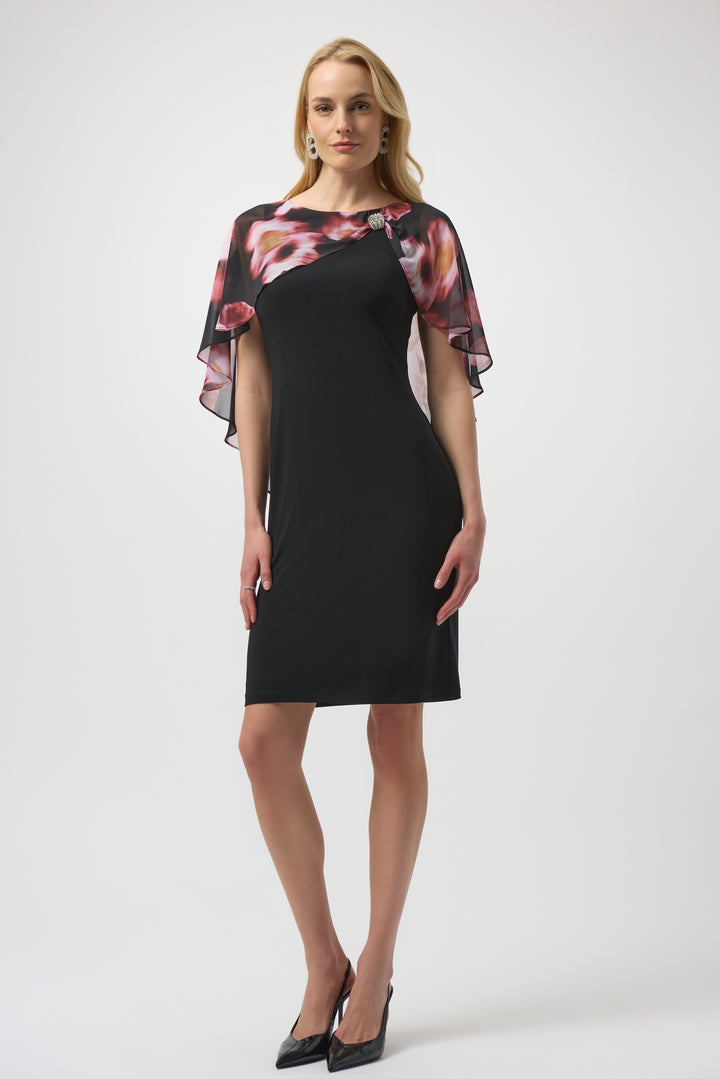 Joseph Ribkoff Knit Dress w/ Chiffon Overlay 254164-178 Black Multi