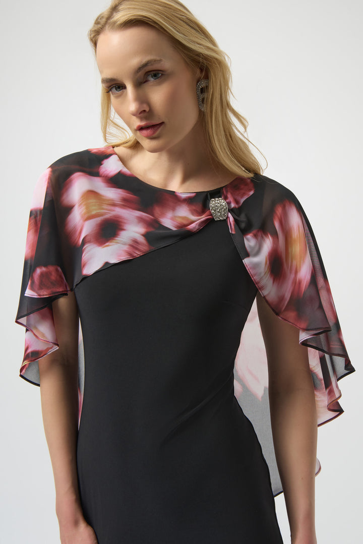 Joseph Ribkoff Knit Dress w/ Chiffon Overlay 254164-178 Black Multi