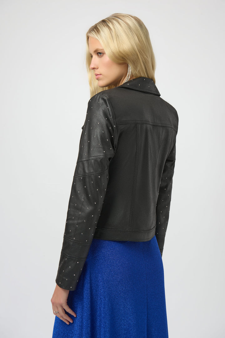 Joseph Ribkoff Faux Suade Moto Jacket w/ Rhinestones 254904-11 Black