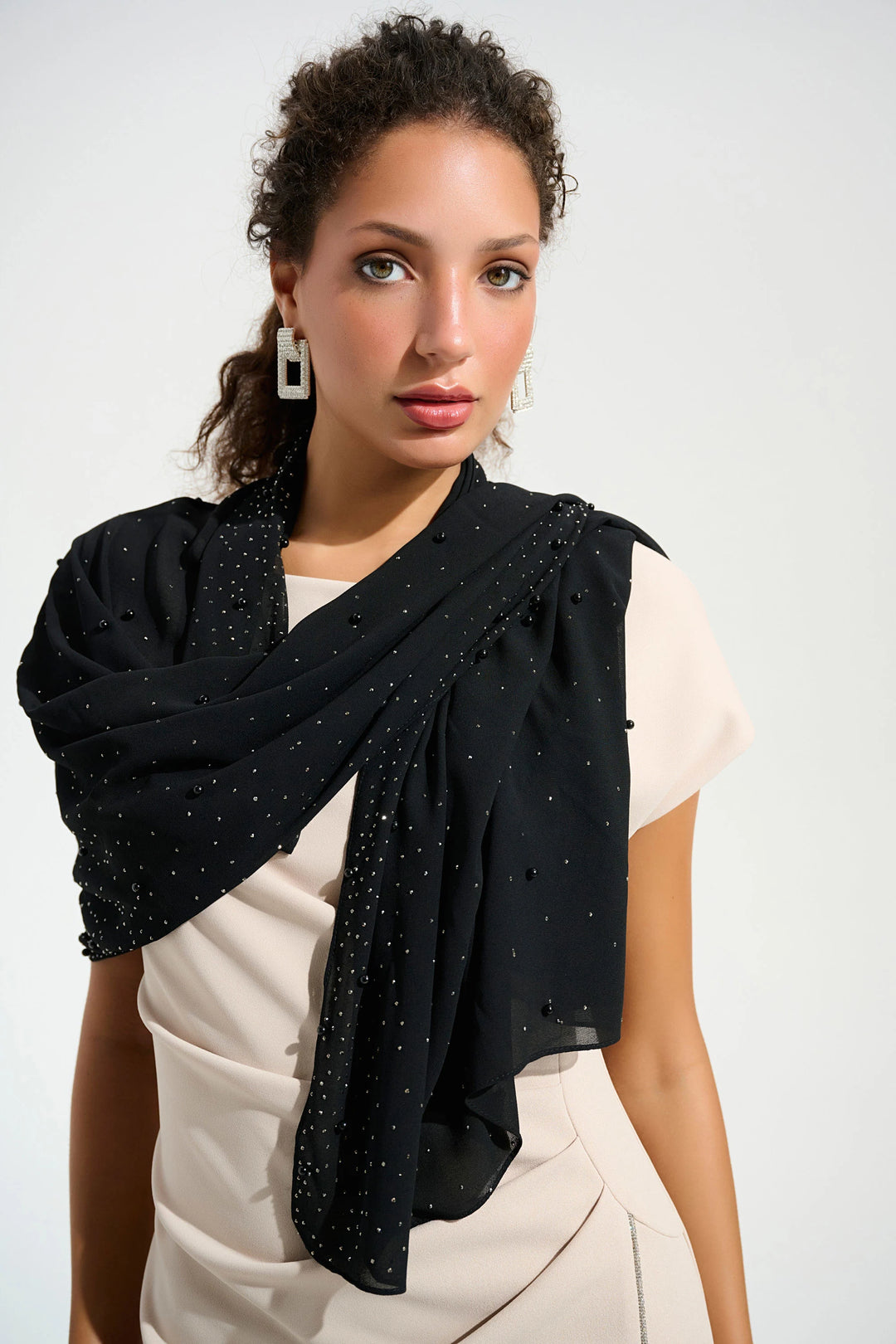 Joseph Ribkoff Scarf w/ Rhinestones and Pearls 261755-11 Black