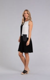 Sympli Colorblock Dress w/Pocket 28151CB-BLKIVRY Black/Ivory