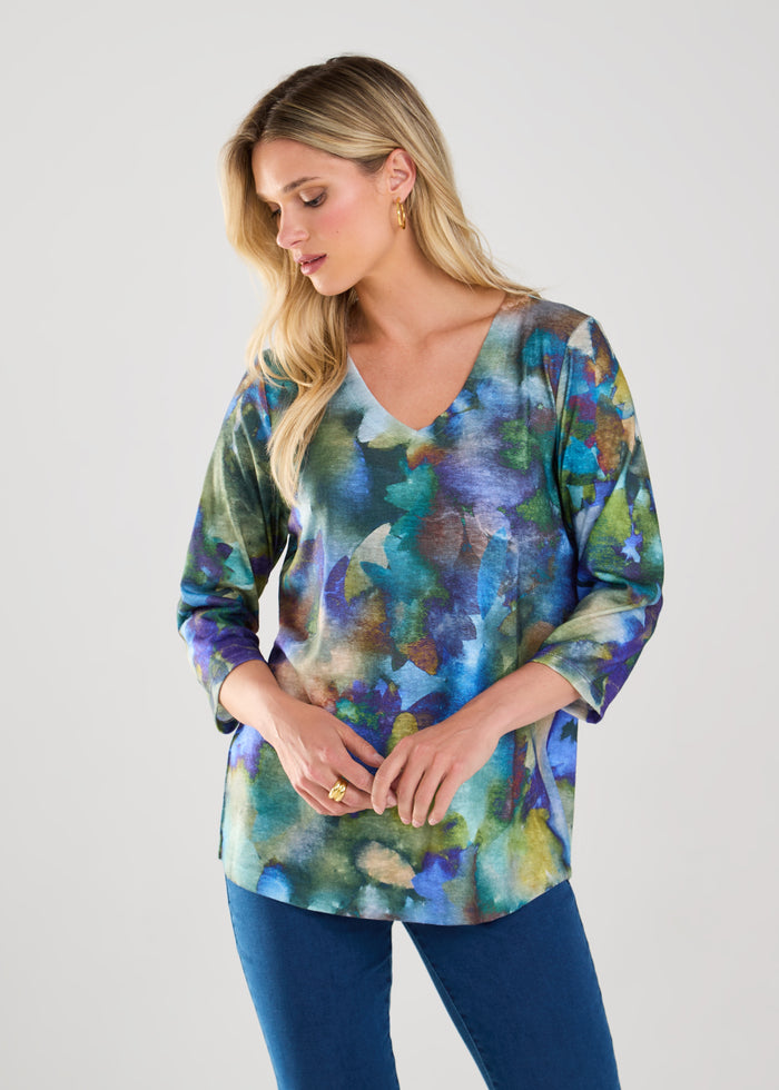 FDJ 3/4 Sleeve Print Burnout Top 3033451-PRT Norah