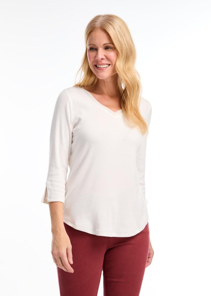 FDJ 3/4 Sleeve V-Neck Top 3140161-IVR Ivory