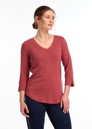 FDJ 3/4 Sleeve V-Neck Top 3140161-RUS Rust Red