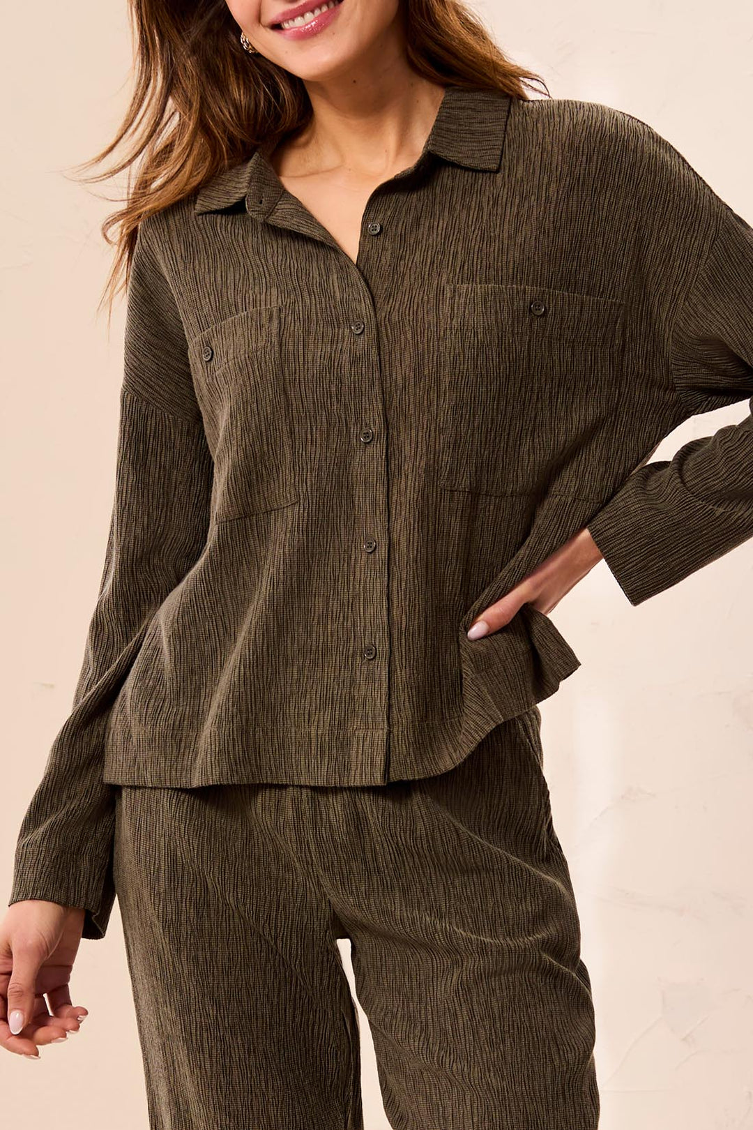 Tribal Long Sleeve Top w/ Pockets 3142O-8503-1218 Basil