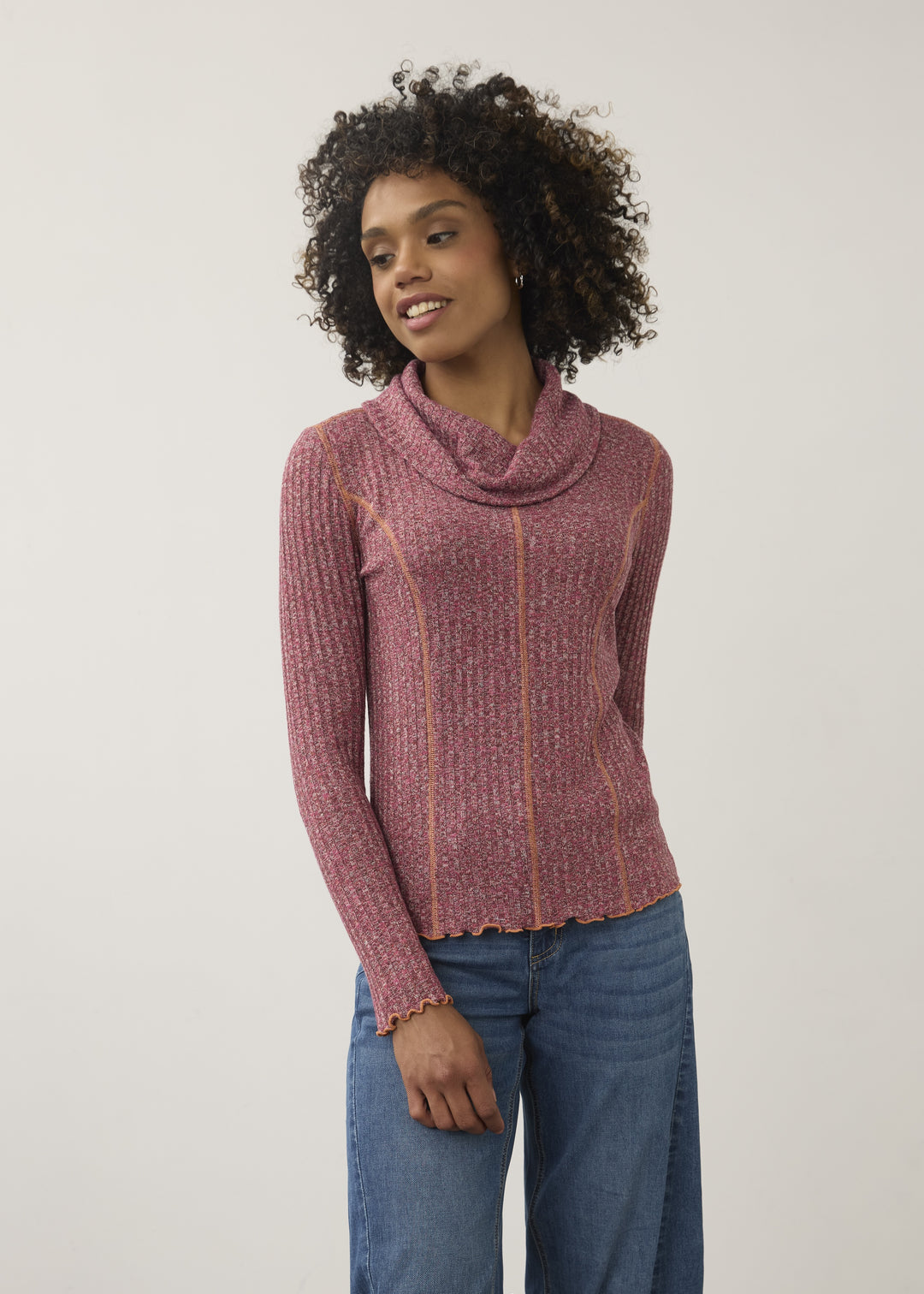 FDJ Long Sleeve Cowl Neck Top 3155135-OCTOBE October Marl