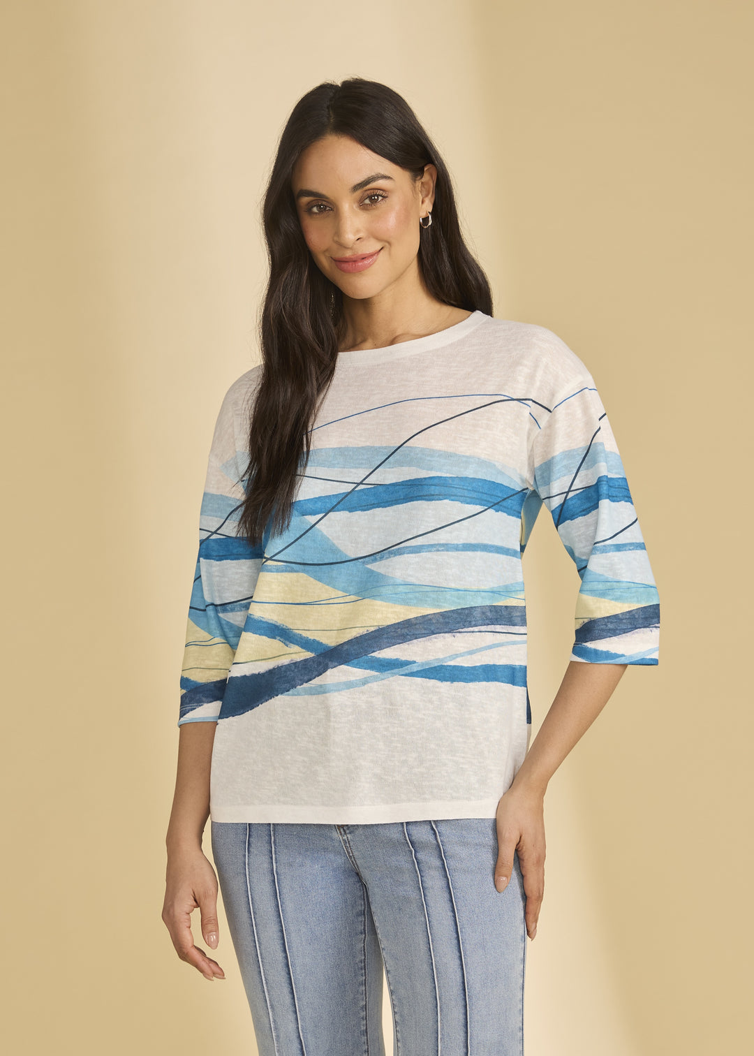 FDJ Drop Shoulder Top 3157451-PRT Blue Abstract