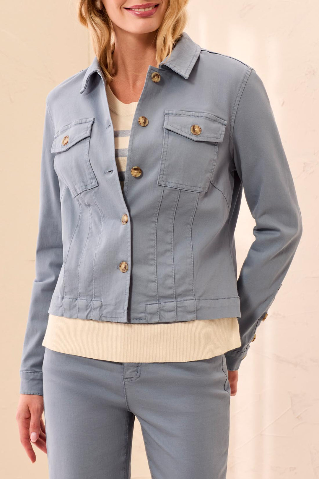 Tribal Button Front Jacket w/ Horn Buttons 3159O-2020W-1633 Blue Fog