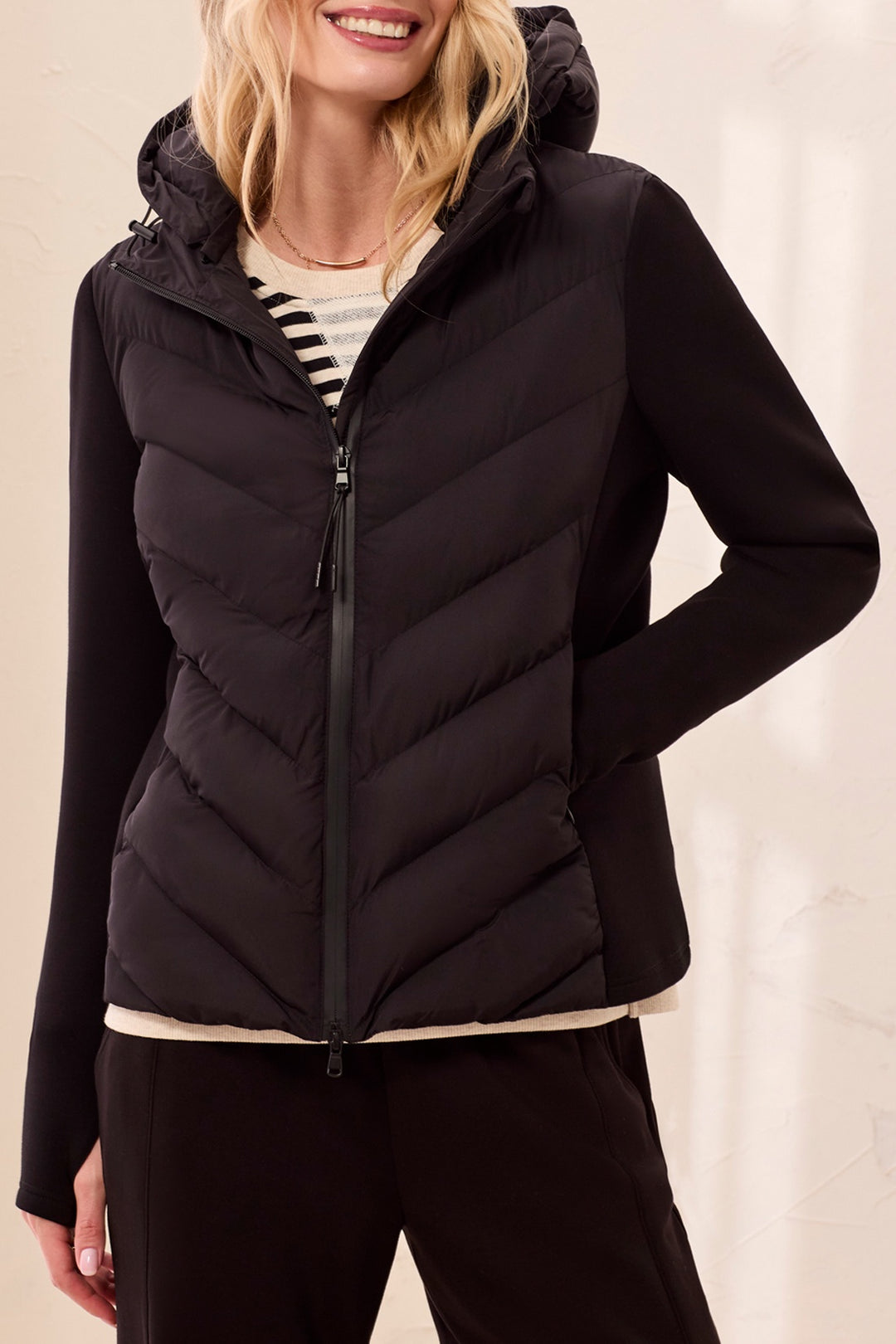 Tribal Zip Front Puffer Jacket w/ Removable Hood 3172O-8512-0002 Black