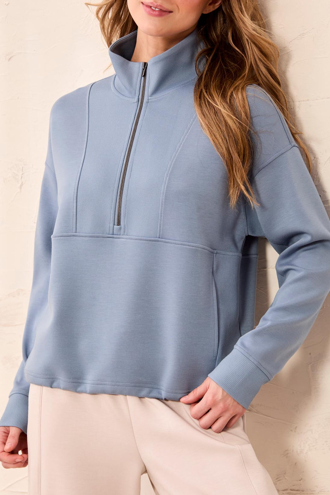 Tribal Long Sleeve Mockneck Top w/ Zipper 3188O-3390-1633 Blue Fog