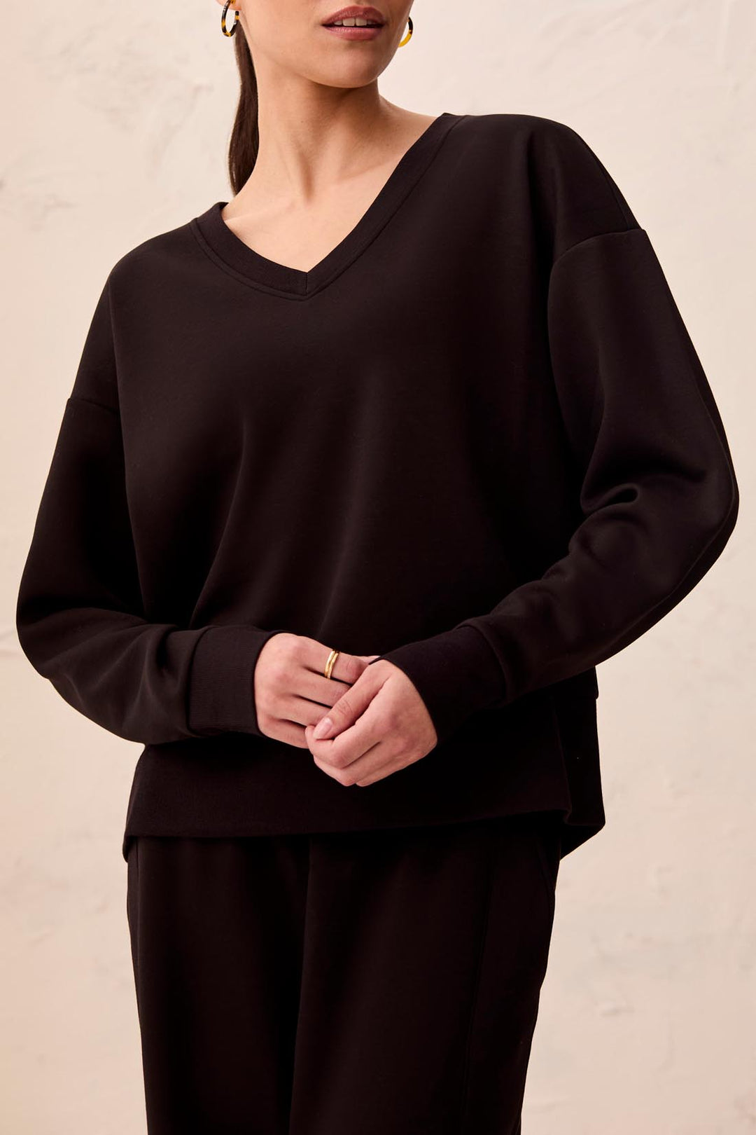 Tribal Techno Lux Long Sleeve V-Neck Top 3202O-3390-0002 Black