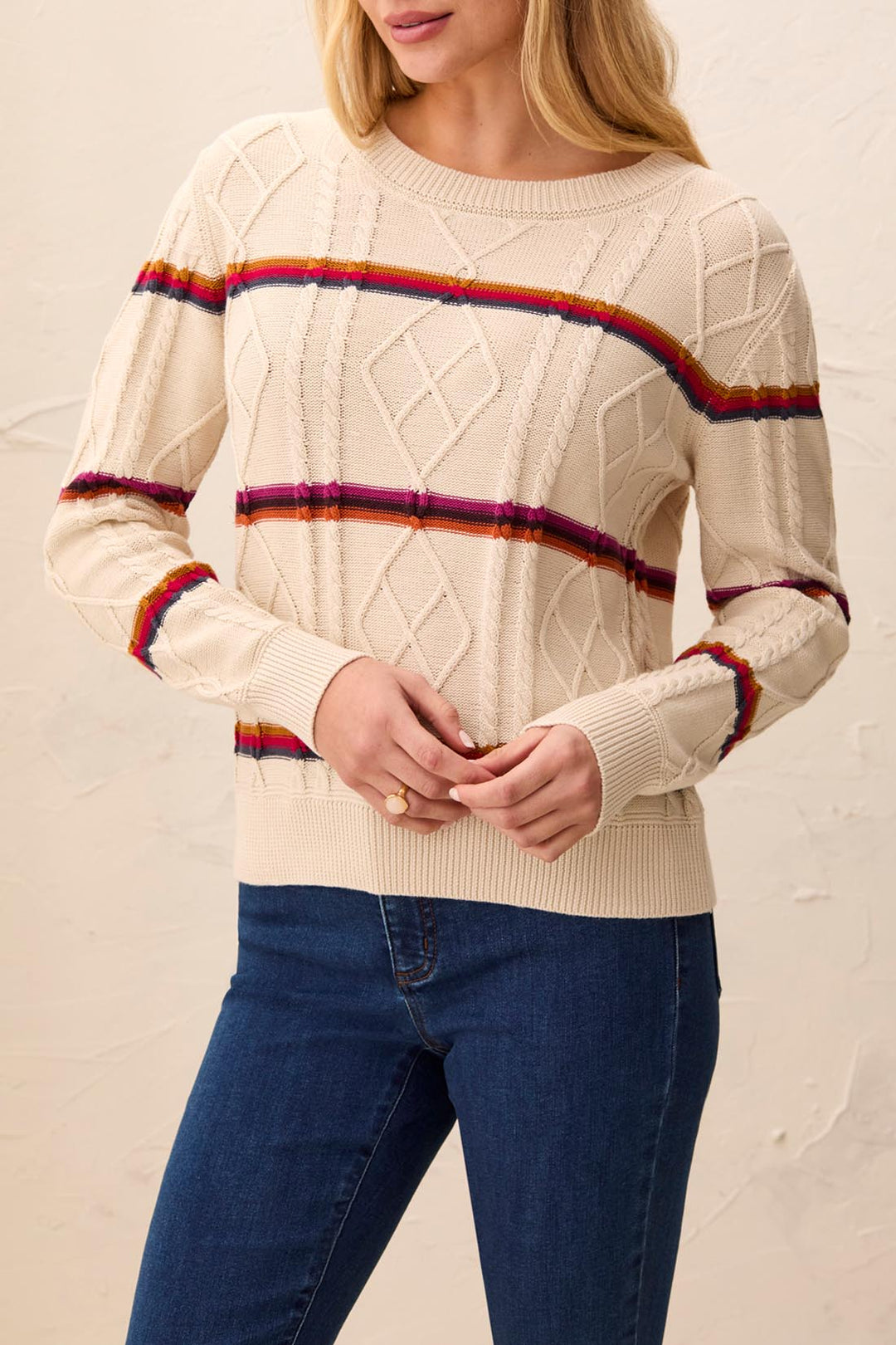 Tribal Long Sleeve Crew Neck Sweater w/ Embroidery 3212O-576-3385 Jazzy