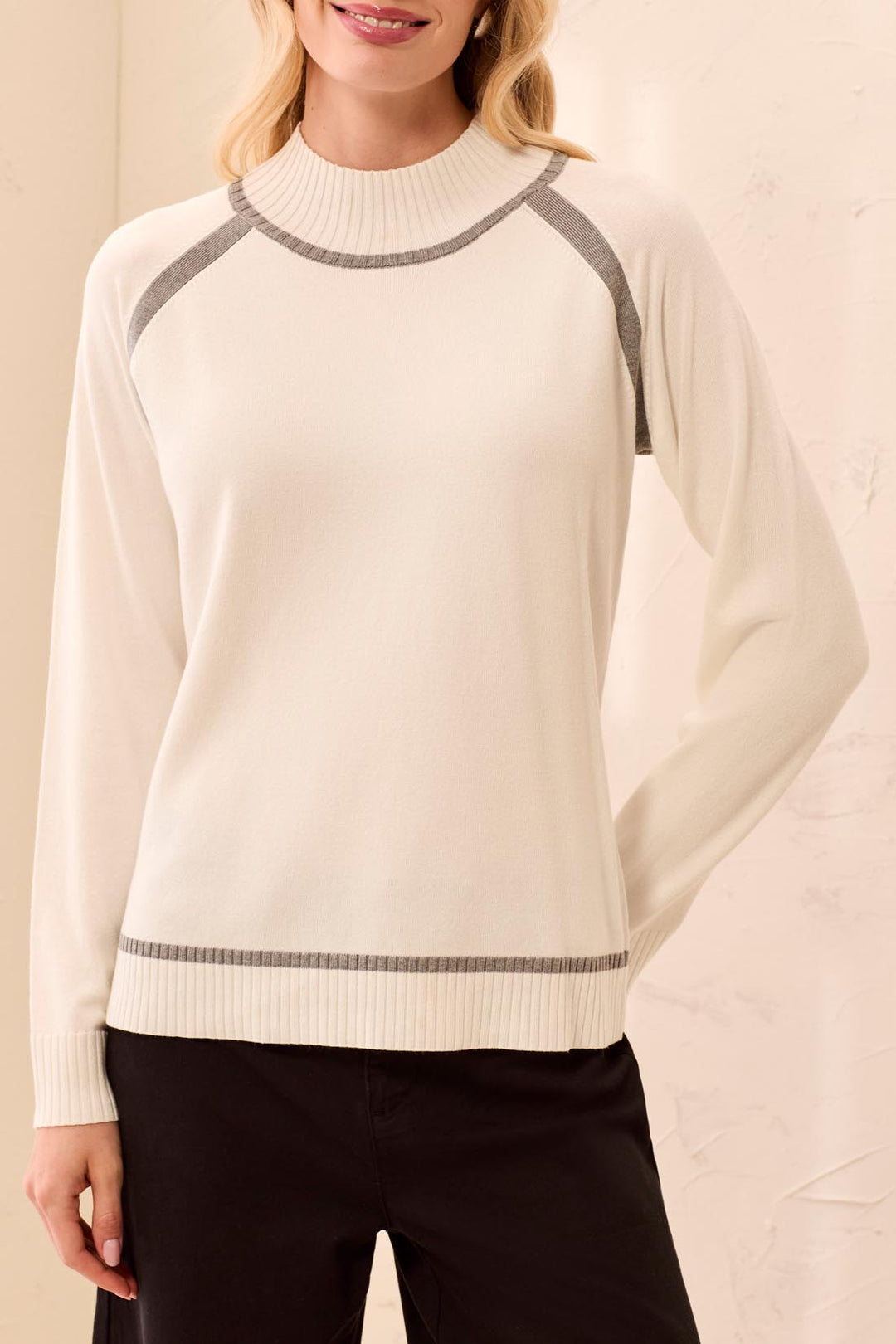 Tribal Long-Sleeve Mockneck Sweater 3226O-835-0026 Cream