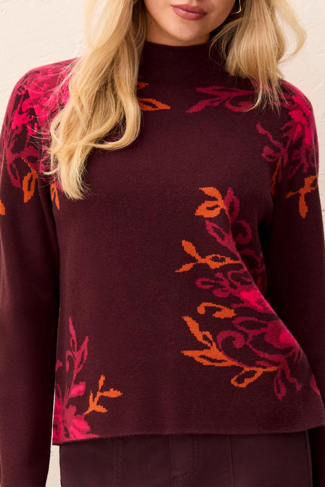 Tribal Long-Sleeve Funnel Neck Sweater 3227O-8012-0759 Fudge