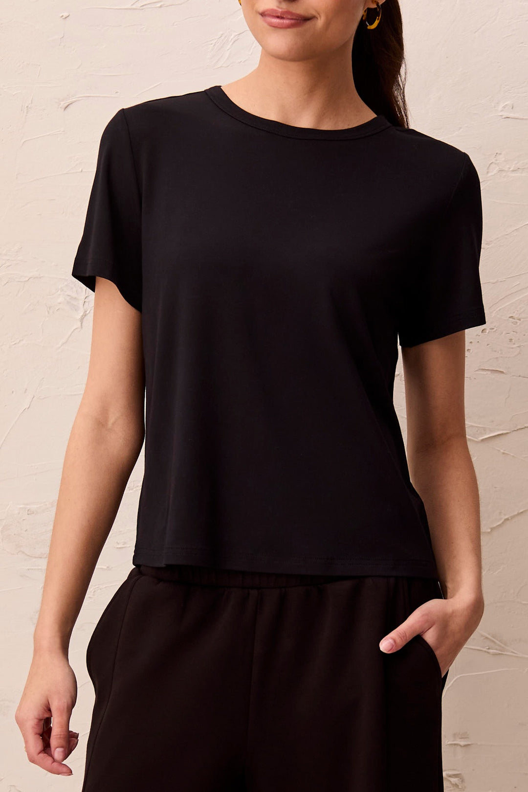 Tribal Short Sleeve Crew Neck Top 3242O-85480-0002 Black