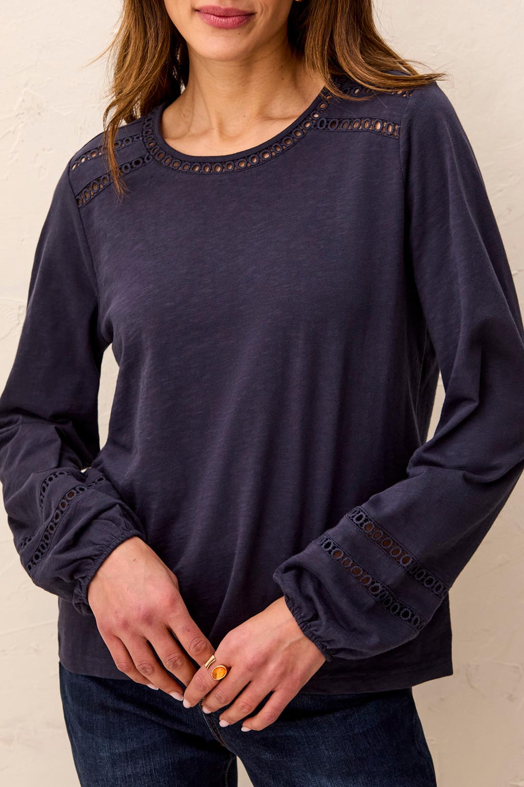 Tribal Long-Sleeve Crew Neck Top w/ Special Tape 3252O-8168-0805 Sapphire
