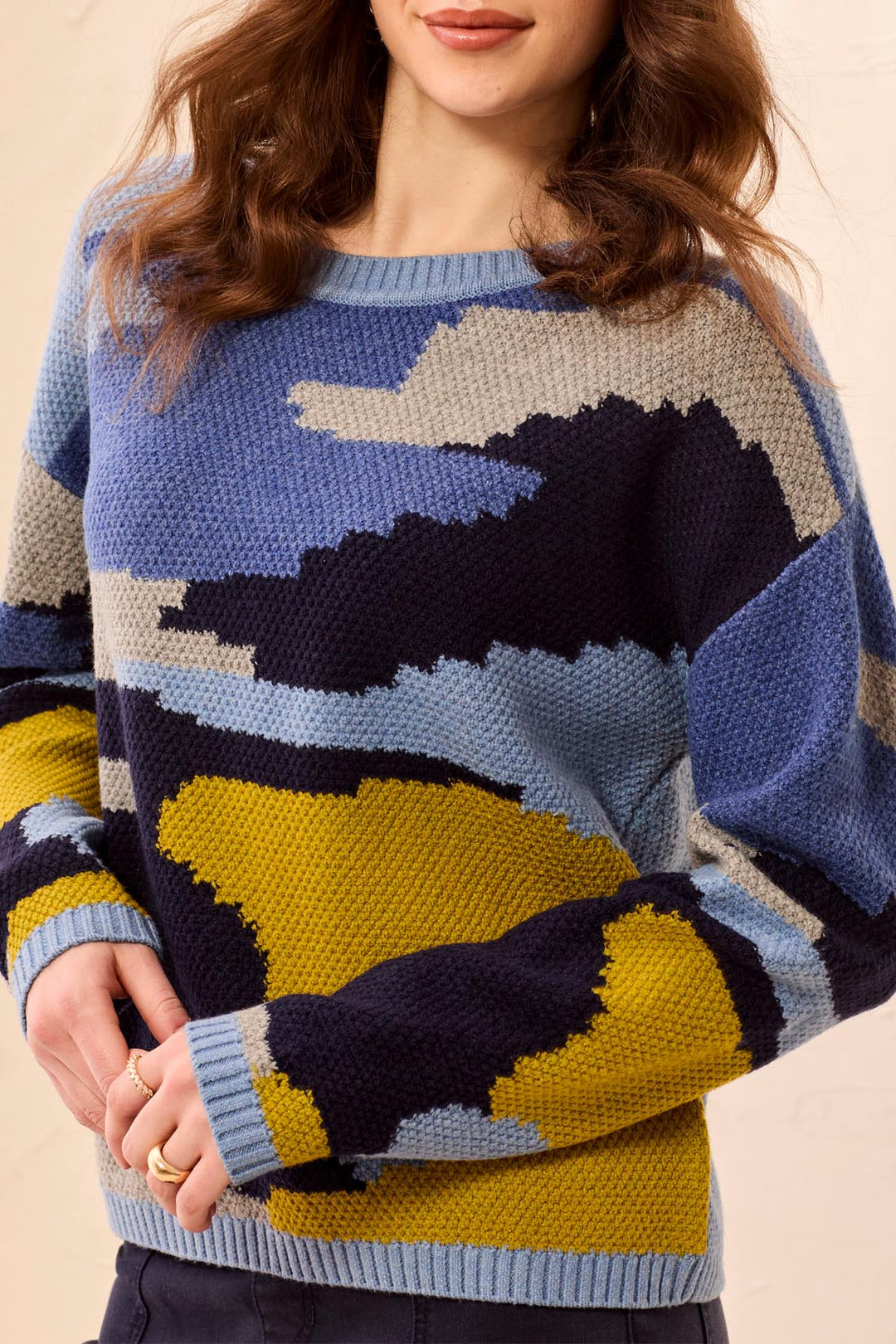 Tribal Crew Neck Sweater 3263O-8540-1633 Blue Fog