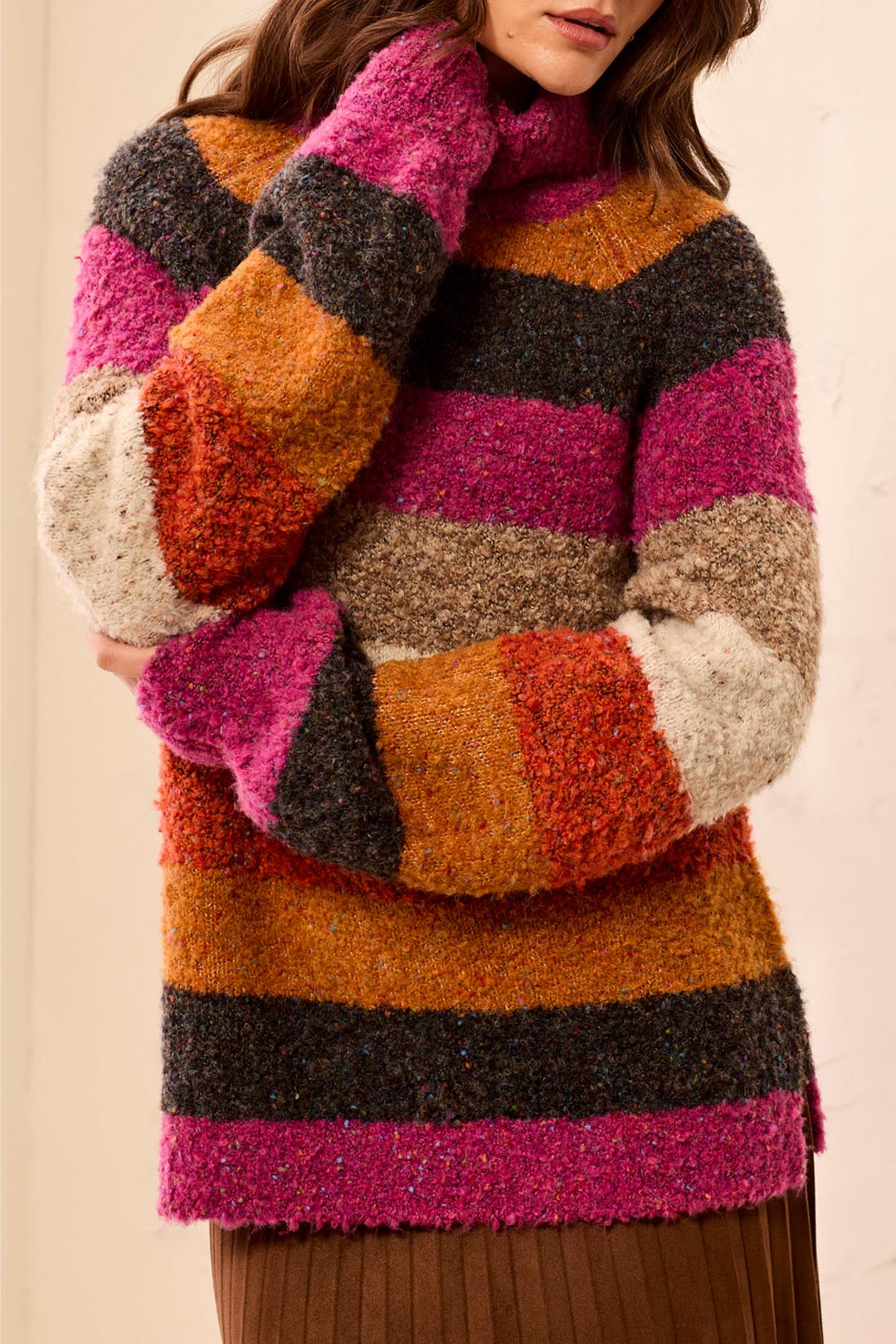 Tribal Long Sleeve Striped Turtleneck Sweater 3264O-8481-0773 Mulberry