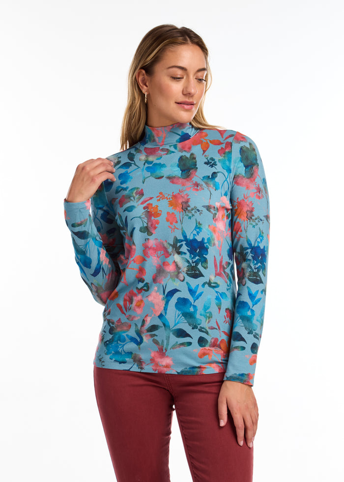 FDJ Long Sleeve Mock Neck Top 3311756-MAGPRT Magnolia Print