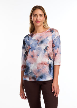 FDJ V-Neck Print Top 3329451-LFP Leaf Pile