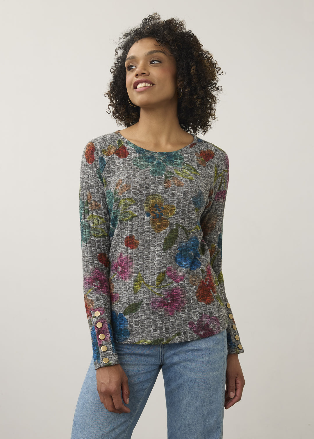 FDJ Long Sleeve Rib Top 3359508-REBE Rebecca Floral