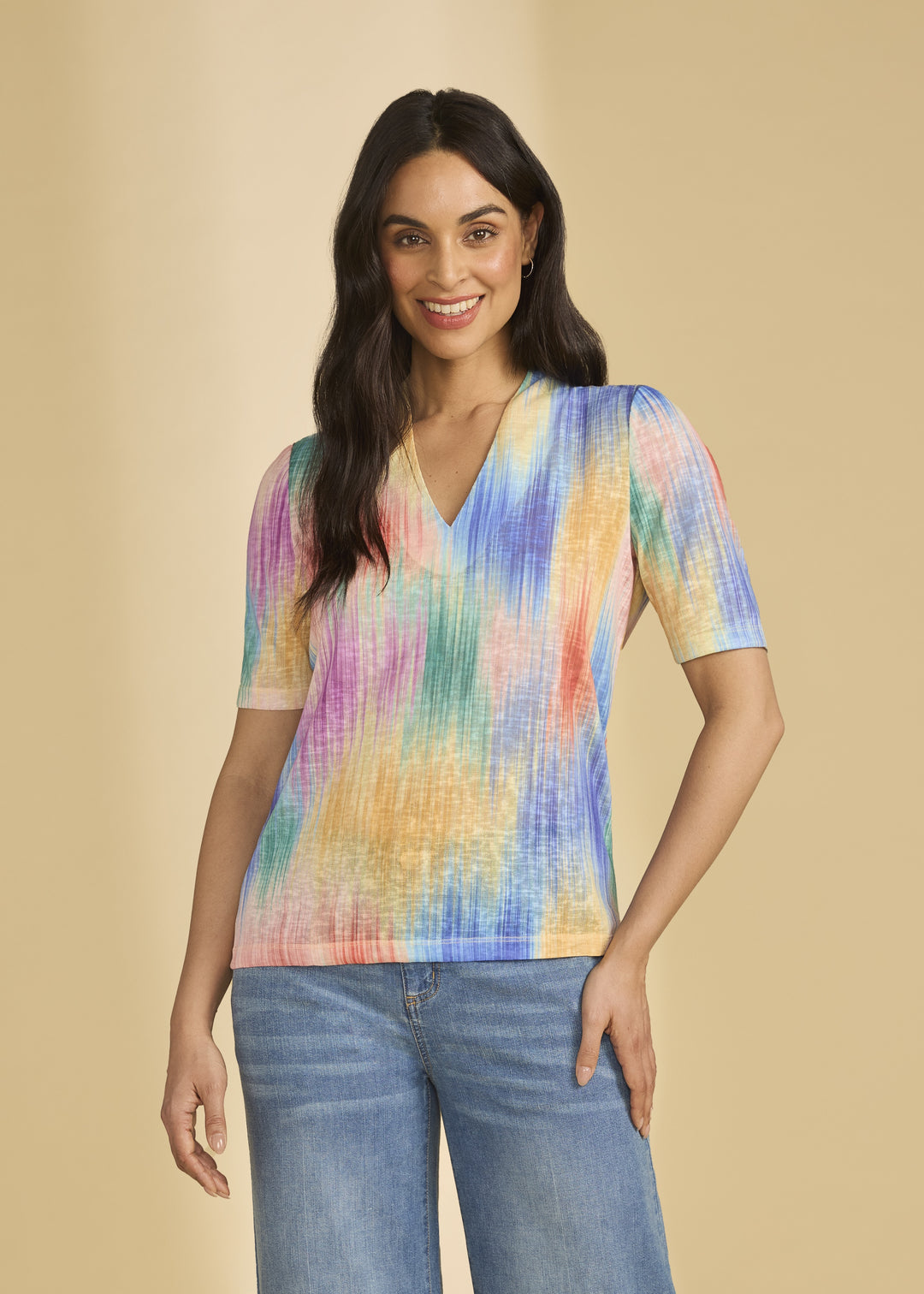 FDJ V-Neck Top 3396451-PRT Tropical Ikat