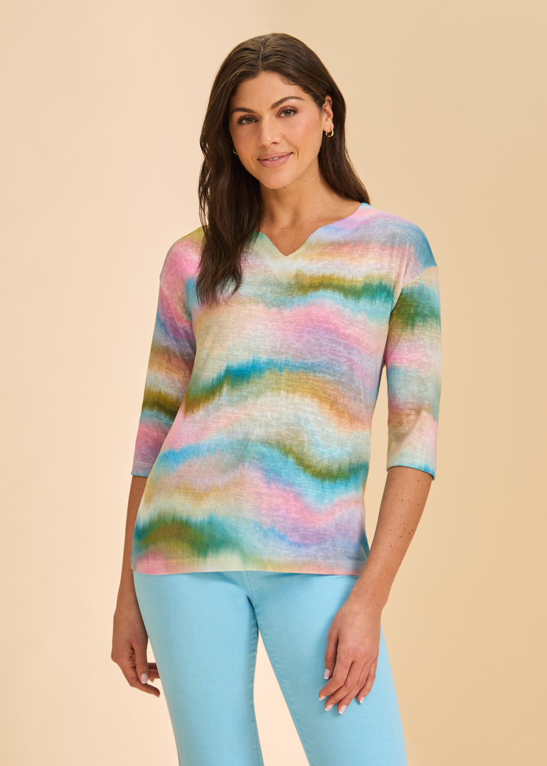 FDJ Drop Shoulder Notch Neck Top 3421451-SPS Dip Dye Stripe