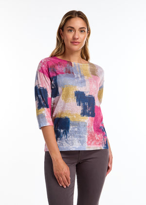 FDJ Drop Shoulder Boat Neck Top 3435451-PRT Rothko Print