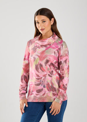 FDJ Long Sleeve Cowl Neck Top 3804742-PRT Gallery Print