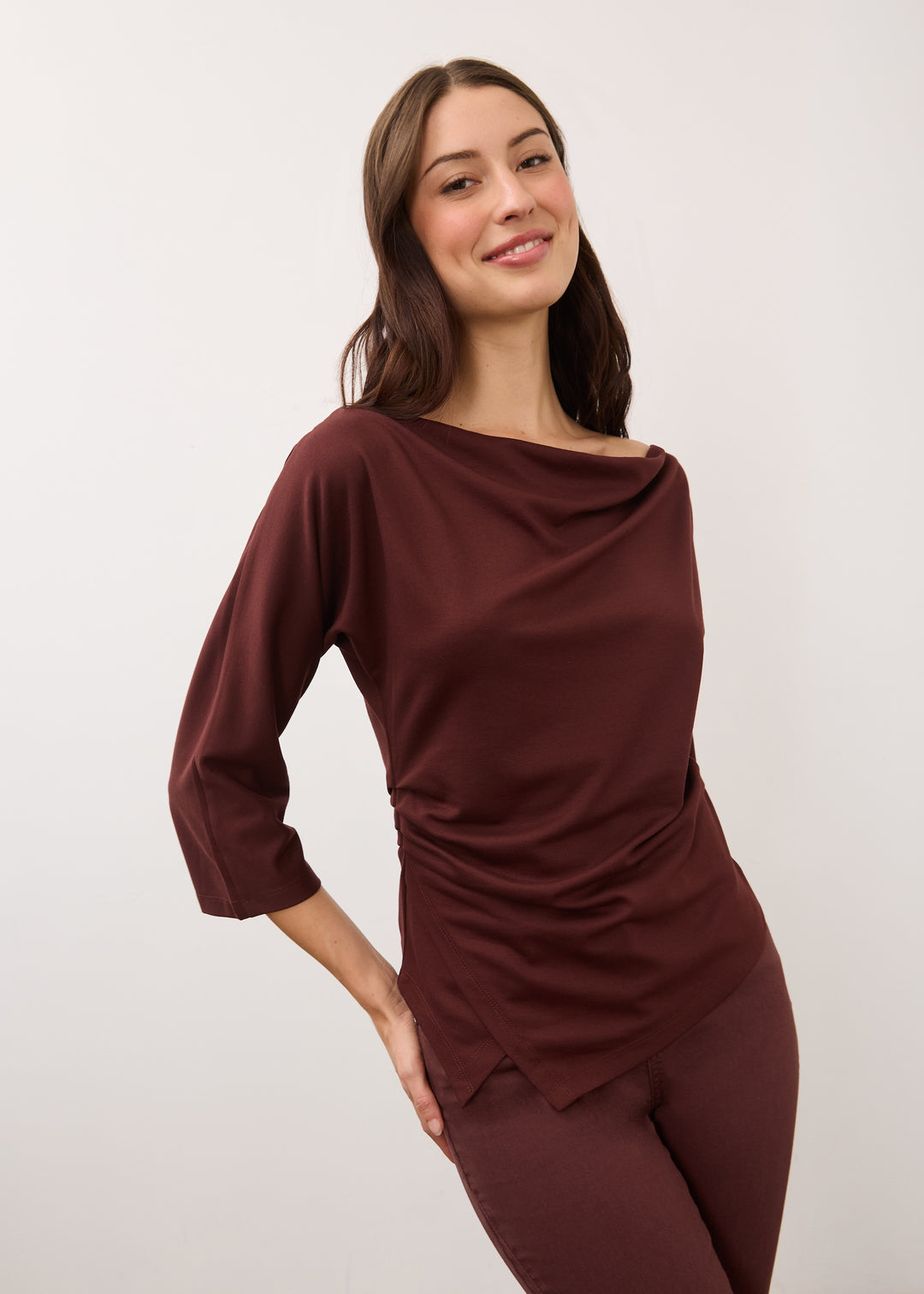 FDJ 3/4 Sleeve Cowl Boatneck Top 3810164-FIG