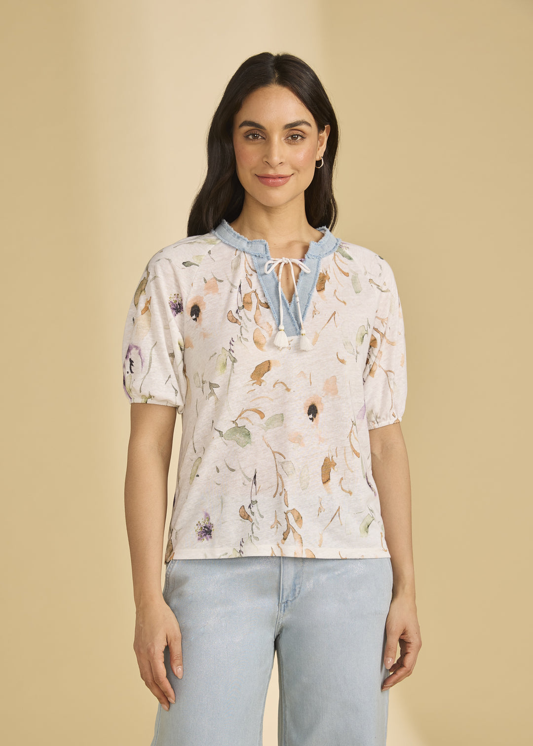 FDJ Elbow Sleeve Embellished Top 3877788-PRT Delicate
