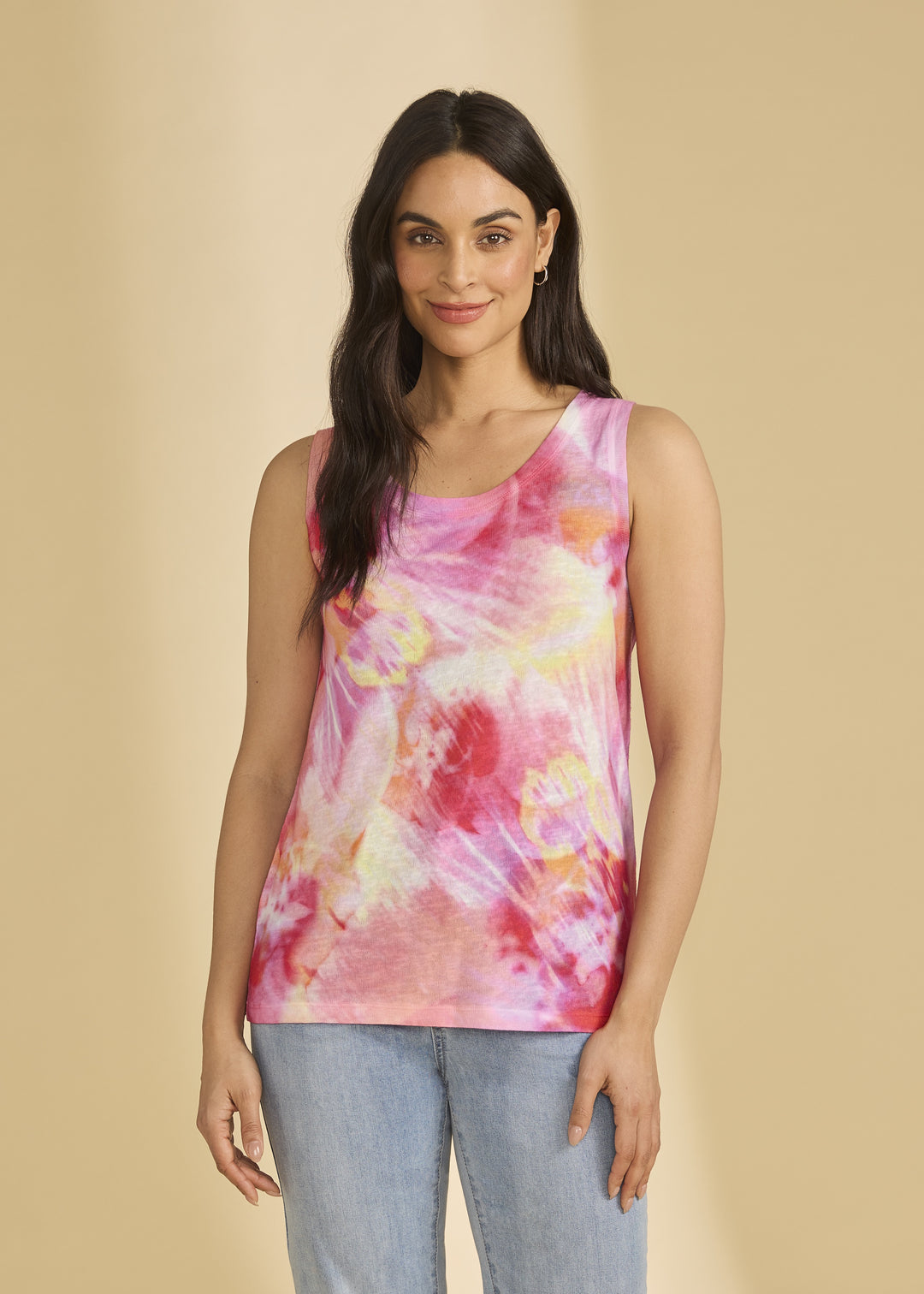FDJ Sleeveless Tank Top w/ Scoop Neck 3989451-PRT Orchid Bloom