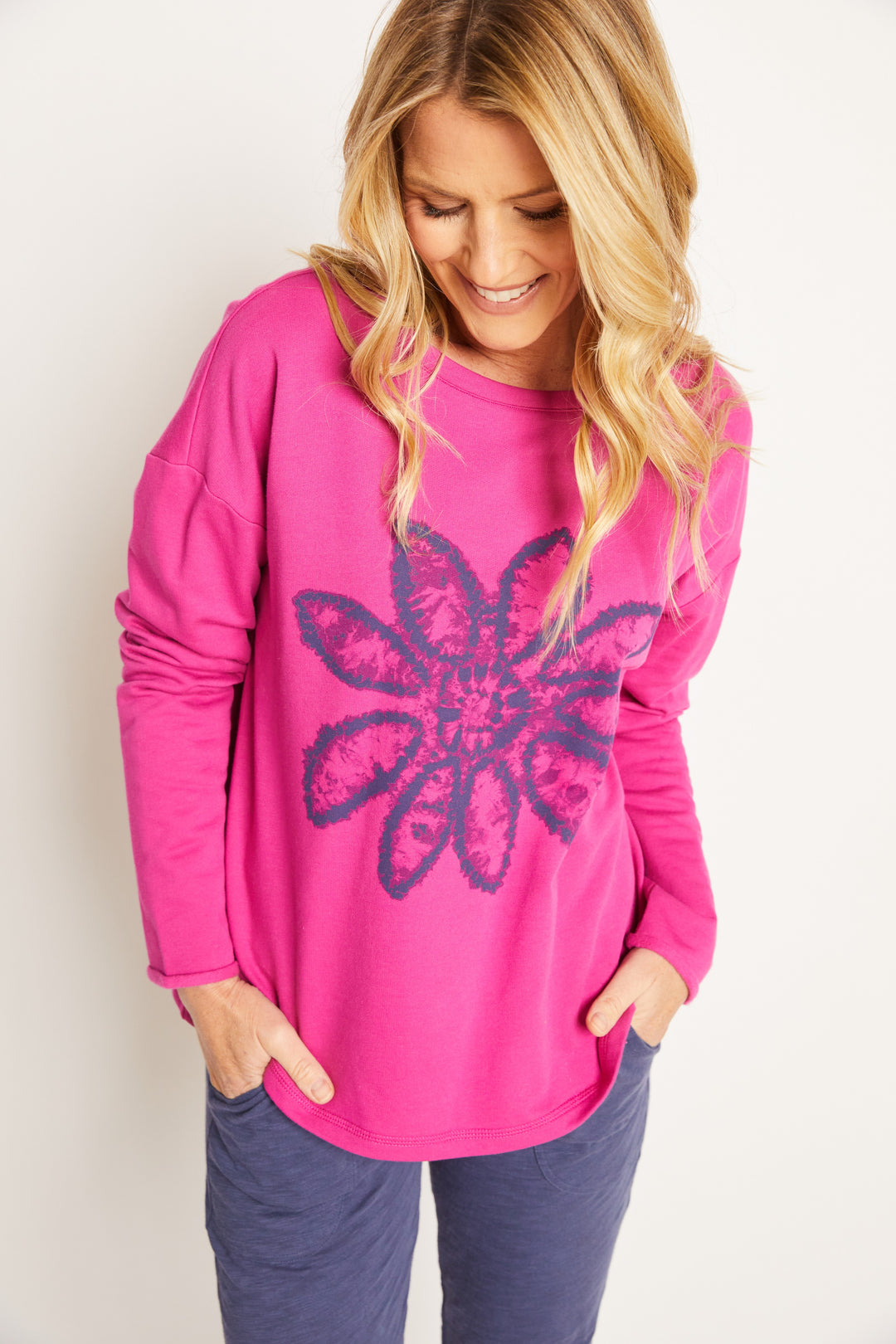 Escape by Habitat "Shibori Floral" Pullover E44801-FUCHSIA