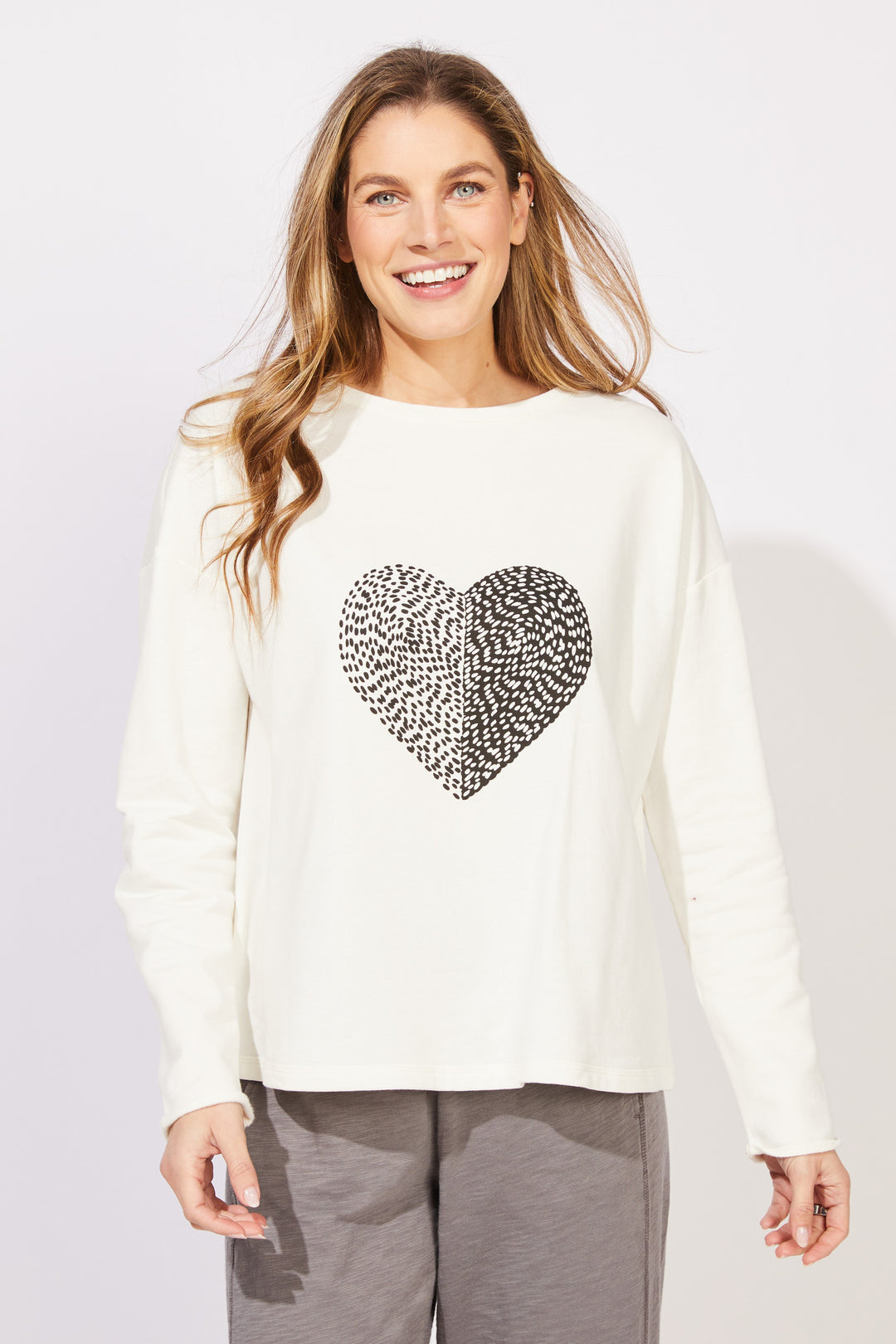 Escape by Habitat "Needlepoint Heart" Pullover E44901-Pearl