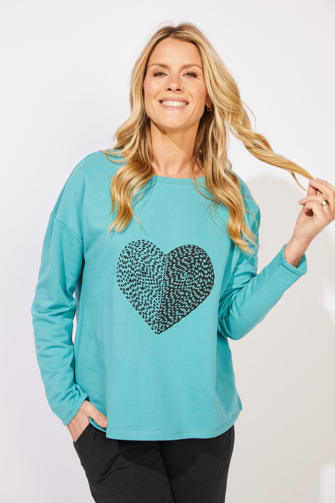 Escape by Habitat "Needlepoint Heart" Pullover E44901-TEAL