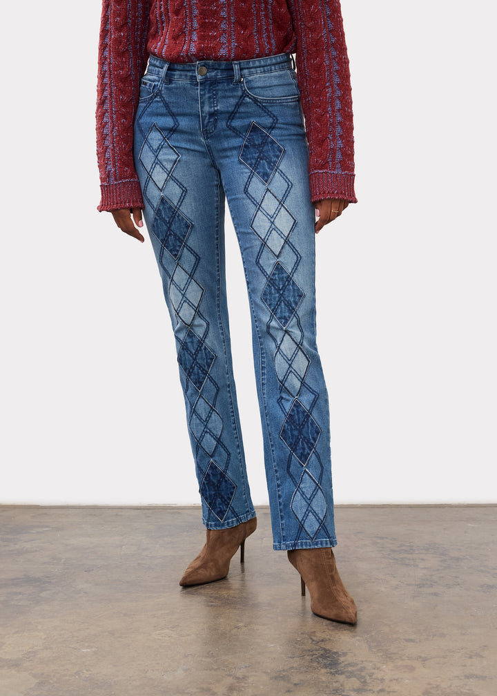 FDJ Christina Straight Leg w/ Argyle Embroidery 5153779-IND Indigo