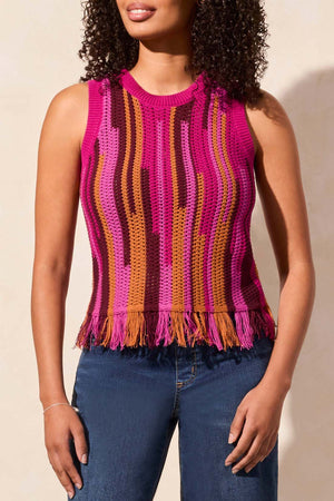 Tribal Sleeveless Sweater Tank w/ Fringe 5714O-576-3192 Orchid Sky Multi