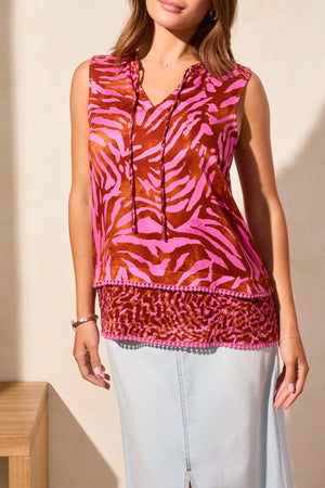 Tribal Sleeveless Blouse w/ Print Combo 5777O-1434-3169 Orchid Sky