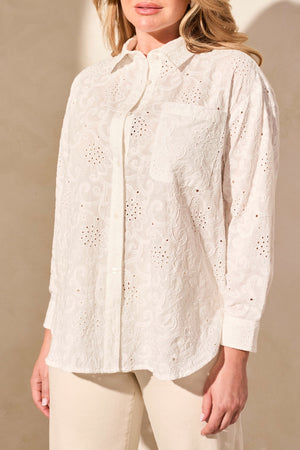 Tribal Eyelet Embroidered Shirt 5833O-5304-0001 White