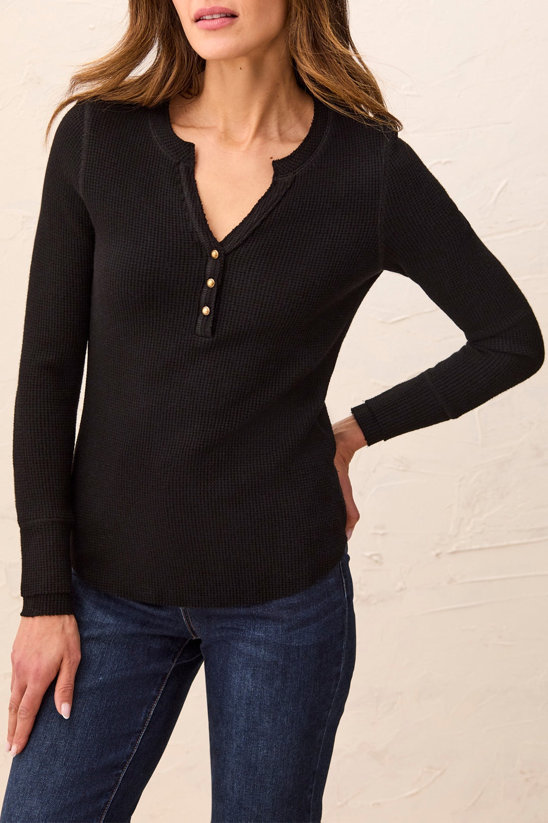 Tribal Henley Top w/ Buttons 5899O-5159-0002 Black